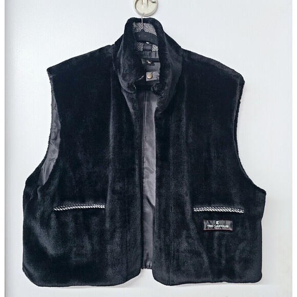 TED LAPIDUS Black Lined Neck Button Faux Fur Unisex Jacket Vest (M)